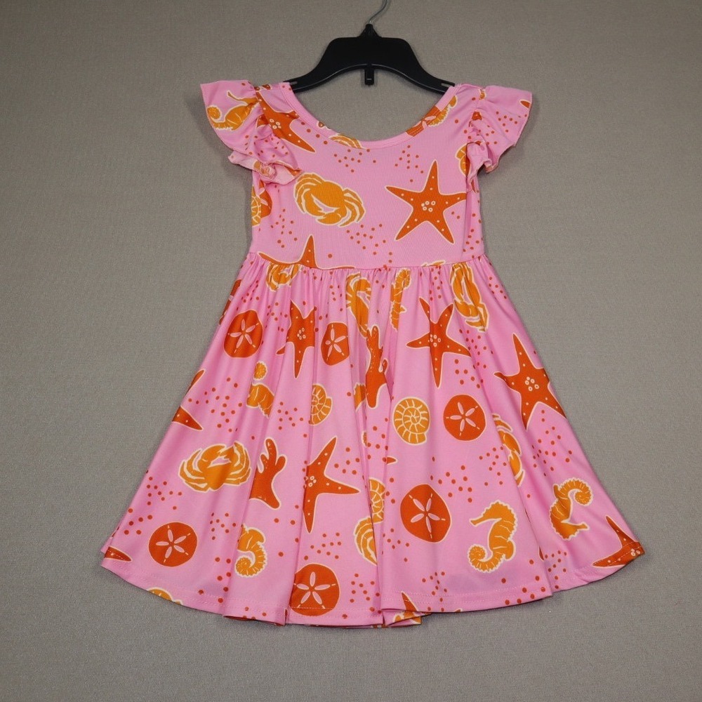Dot Dot Smile Little Girls Flutter Sleeved Dress - Pink Sea - Size 2T